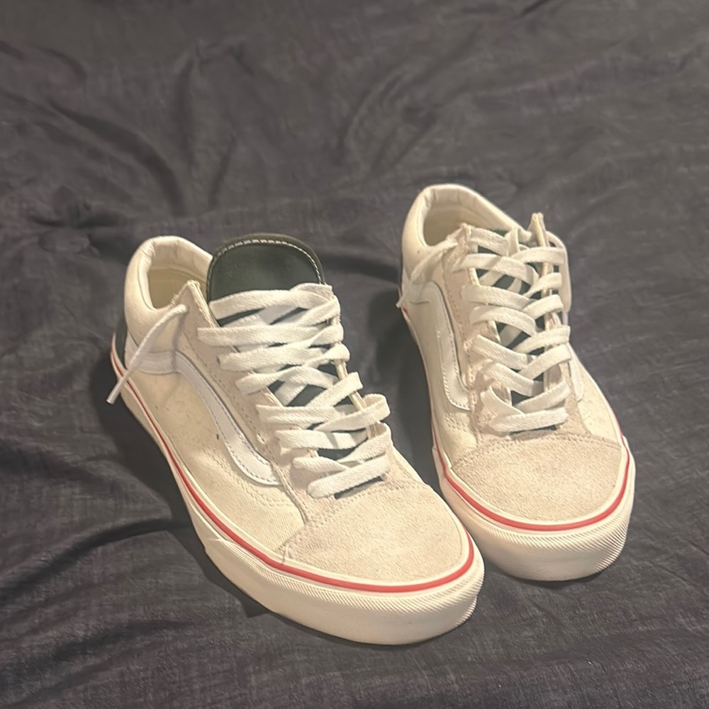 Vans White and Black Sneakers with Red Accents